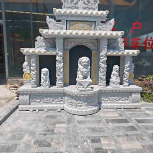 十堰芝麻白中国黑石材套墓 花岗岩墓碑